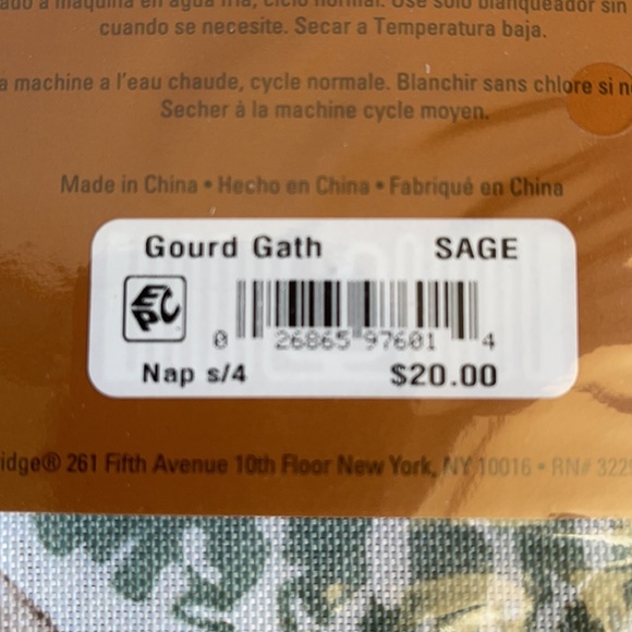 Holiday at Home Gourd Gath Sage Set of 20 Napkins. Brand New With tags. - Picture 6 of 6